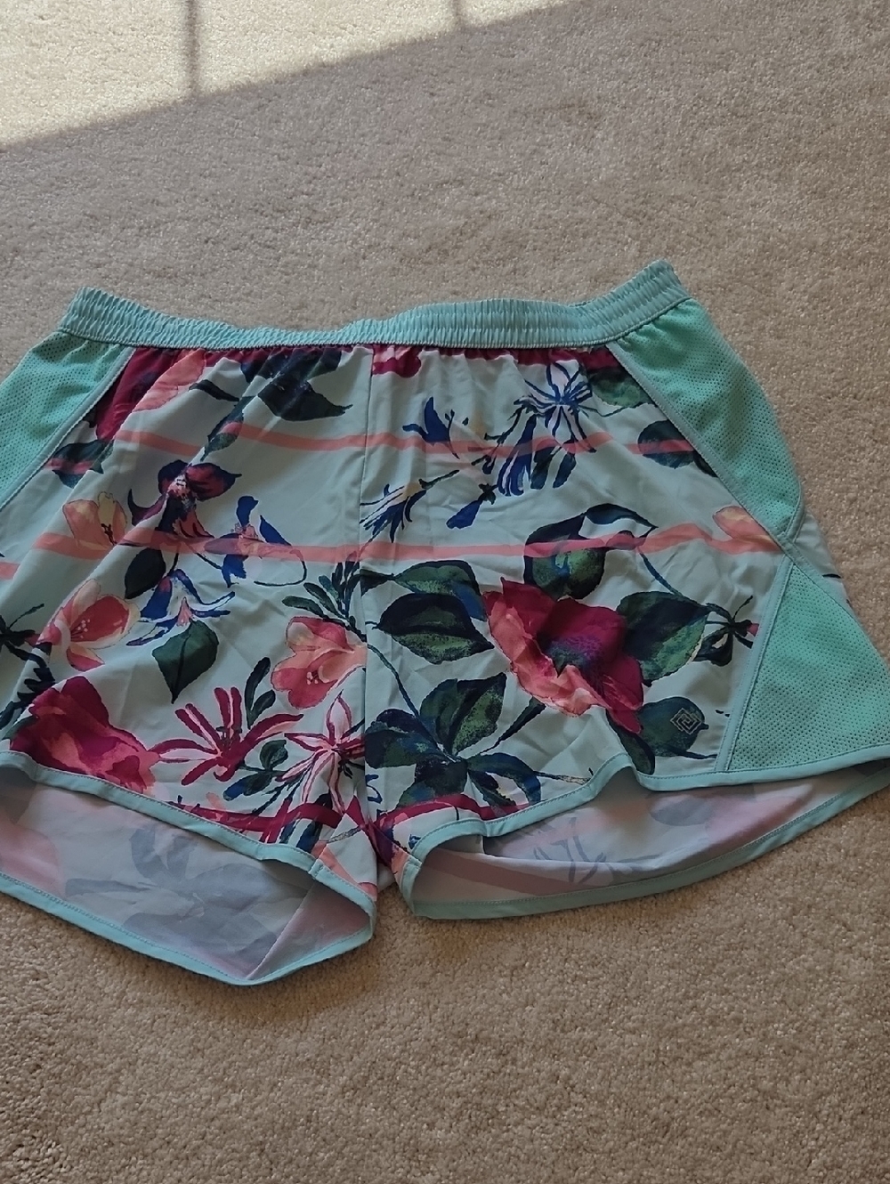ZELOS Mint Floral Athletic Shorts with Pink & Green Accents